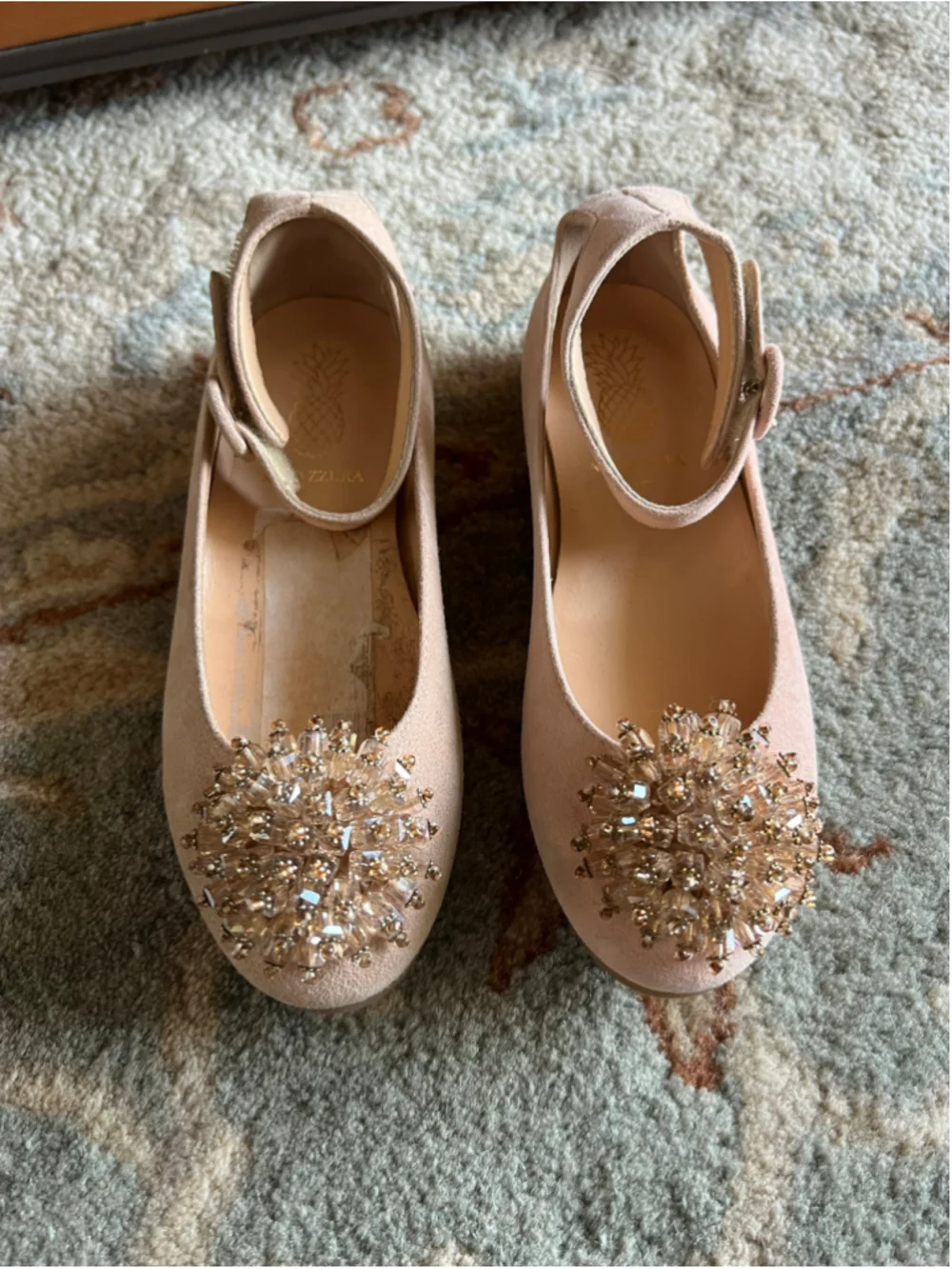 Girls Aquazzura Mini Crystal Embellished Dress Shoes, Pink, Size 12 New no Box